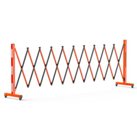 Garvee Metal Expandable Barricade, 9 Ft Folding Security Gate, High Strength Steel Expandable Barricade Gate Outdoor, Industrial Expandable Barricade Gate with Casters, Orange&Black