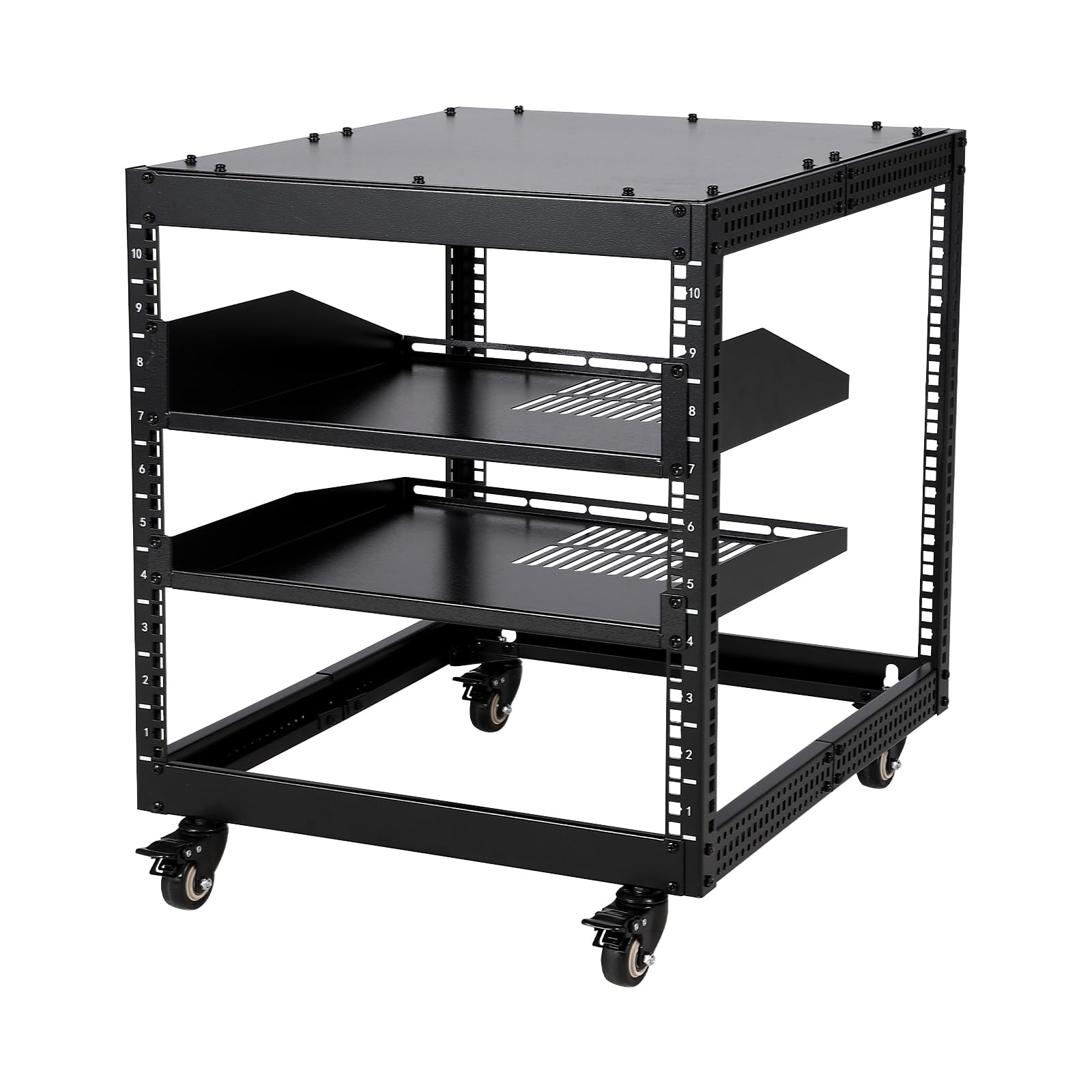 Garvee 10U Open Frame Server Rack, 23''-40'' Adjustable Depth, Wall Mount & Free Standing Network Rack with 4 Lockable Casters & 2pcs 1U Server Rack Shelf, Holds All Your IT/AV Equipment Rack