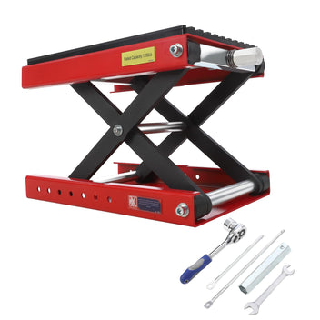 Garvee 1200lbs Motorcycle Lift Scissor Jack, Heavy-Duty Steel Hoist Stand with 3.7"-14.2" Adjustable Height, 11.5mm Thickened Rubber Pad, and Safety Pin for Dirt Bikes, ATVs, Garage Repairs