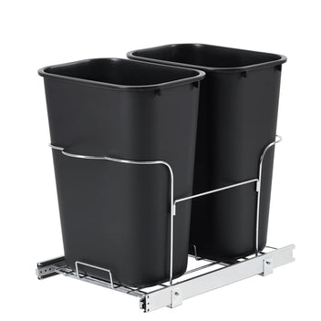Garvee 2×35QT Garbage Waste Recyling Bin with Full Extension Slides, Space-Saving Design, Eco-Friendly Waste Management, Multi-Purpose Bins, Pullout Trash Can for Under Kitchen Cabinets, Black