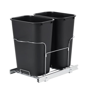 Garvee 2×25 QT Garbage Waste Recyling Bin with Full Extension Slides, Space-Saving Design, Eco-Friendly Waste Management, Multi-Purpose Bins, Pullout Trash Can for Under Kitchen Cabinets, Black