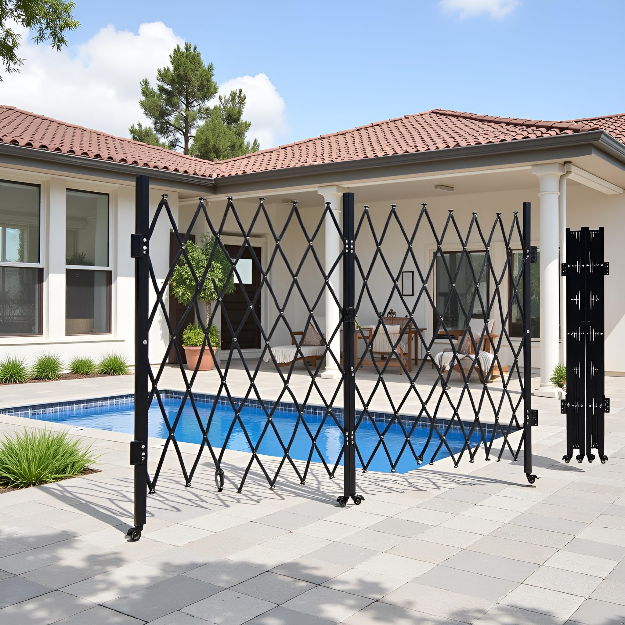 Garvee 10FT Industrial Metal Expandable Barricade，Retractable Traffic Fence with Casters, Portable Barricade Gate for Construction Area, Traffic Control, Cordon