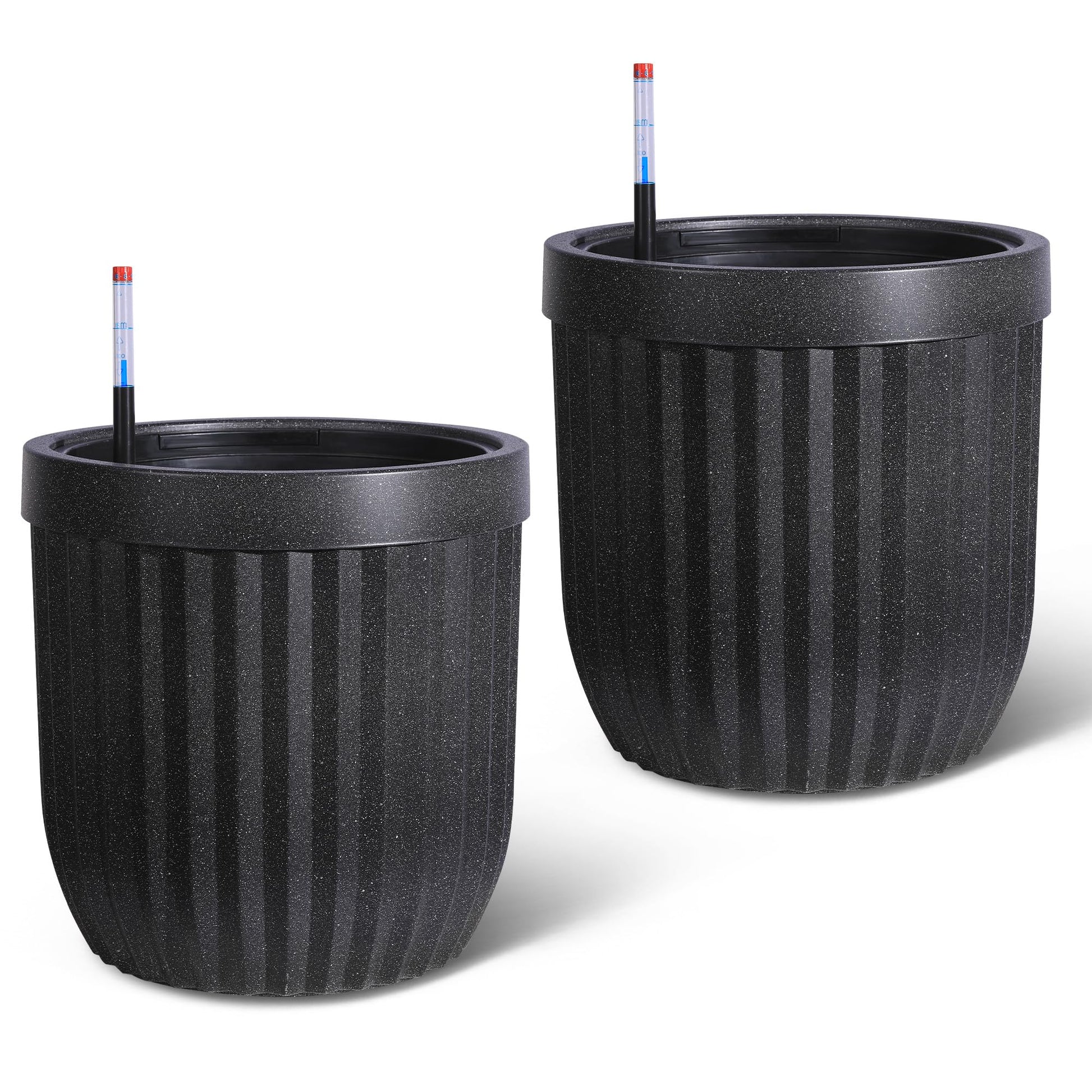 Garvee 14.5 Inch Tall Planters Set of 2 Flower Pots with a Water Level Monitor, Self Watering Insert and Hidden Wheels, Ideal for Living Room, Bedroom Office, Patio, Porch, Garden, Black