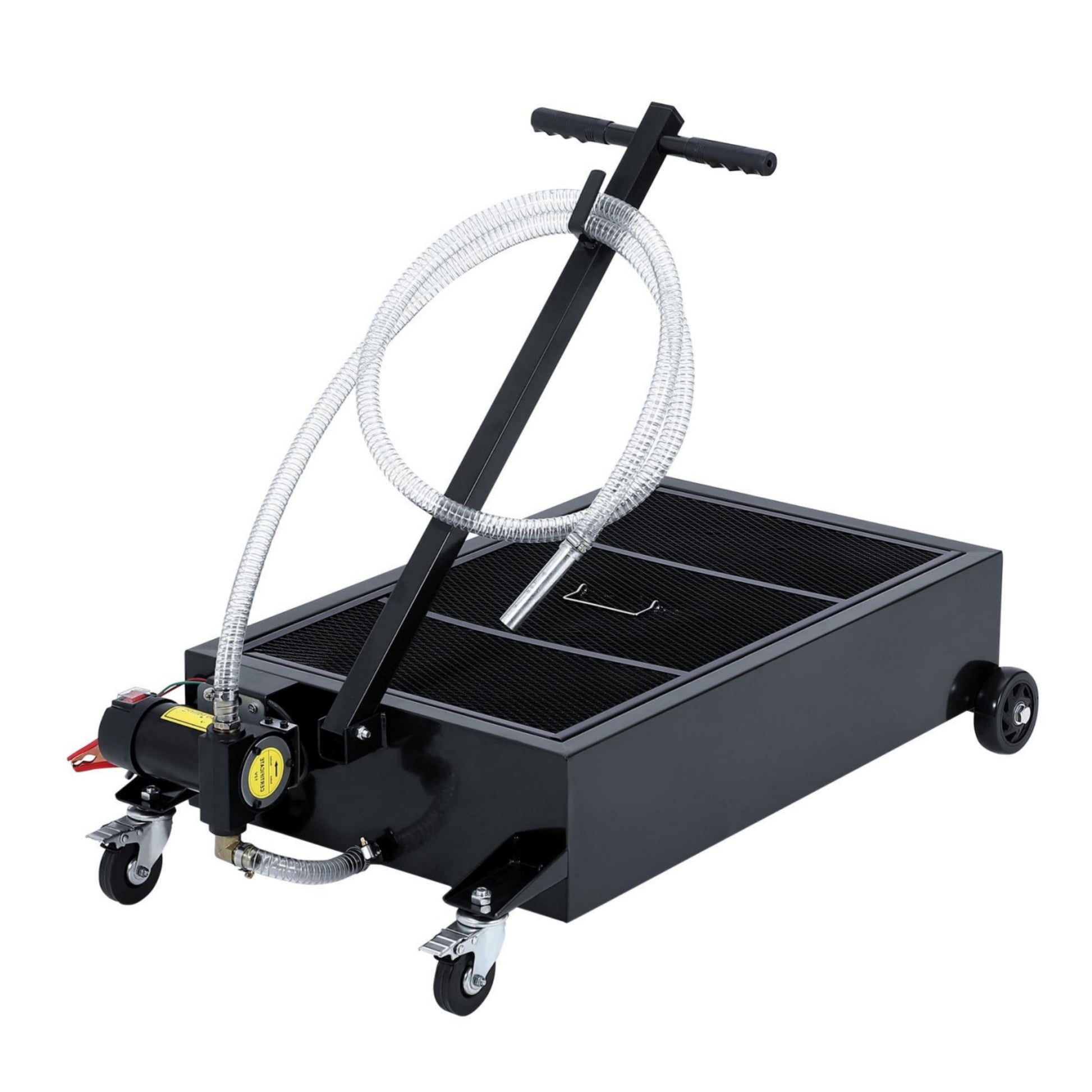 Garvee 20GAL Oil Drain Pan with 12V 180W Electric Pump, Metal Cart, 8FT Hose, Folding Handle, Wheels, for Cars SUVs Trucks Buses RVs, Black
