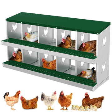 Garvee 10 Compartments Metal Chicken Nesting Boxes, Nesting Boxes, Chicken Laying Box with Roll Out Egg Collection with Vented Holes