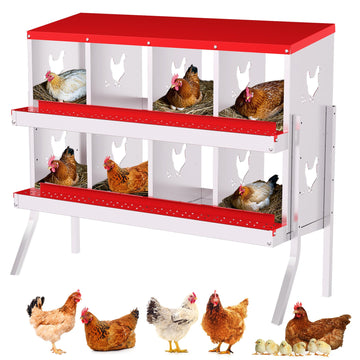 Garvee 8 Compartments Metal Chicken Nesting Boxes, Nesting Boxes with Metal Legs, Chicken Laying Box with Roll Out Egg Collection with Vented Holes