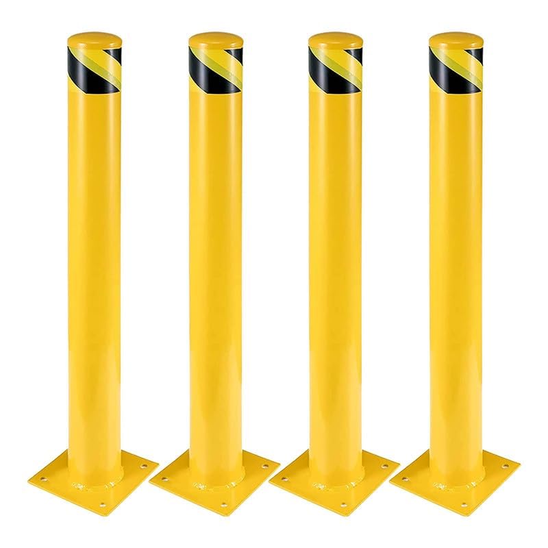 Garvee Safety Bollard 48 Inch Height, 4.5 Inch Diameter, Yellow Steel Bollard Post with 8 Anchor Bolts for Traffic Control, Driveway Barrier, Parking Pole