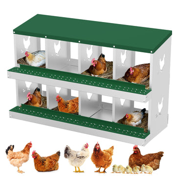 Garvee 8 Compartments Metal Chicken Nesting Boxes, Nesting Boxes, Chicken Laying Box with Roll Out Egg Collection with Vented Holes