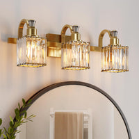 Garvee Bathroom Vanity Light Fixtures Modern Crystal Vanity Light Fixtures Over Mirror，3 Light Modern Crystal Wall Lighting with Square Shade（Gold