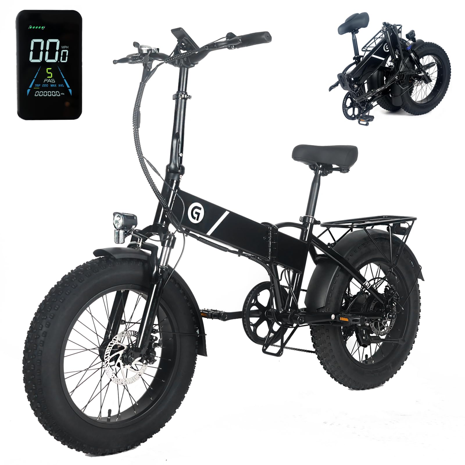 Garvee 20" x 4.0 Fat Tires Folding Electric Bike for Adults, 48V Removable Lithium Battery 750W Peak Power E-Bike, Large LCD Display, 6 Levels of Pedal Assist for Commuting and Riding