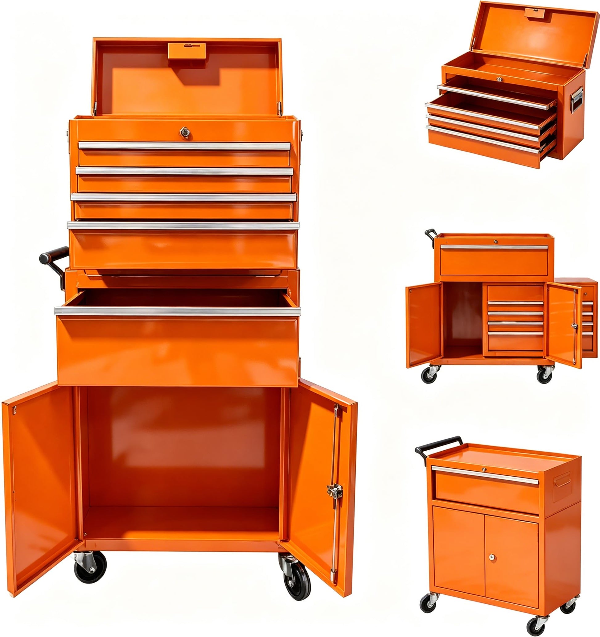 Garvee 20 Inch Heavy-Duty Tool Chest with 5 Drawers, Rolling Tool Box Cabinet on Wheels, 2-in-1 Detachable Tool Storage Organizer for Garage, Workshop, and Home Improvement, Locking Steel Tool Cart with Top Tool Box, Orange