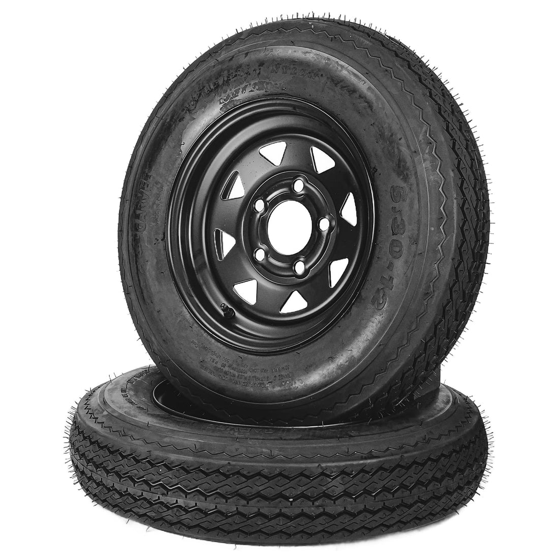 Garvee 2-Pack Trailer Tire On Rim 5.30-12 5 Lug 4.5" PCD Load Range C Black - Durable Heavy-Duty Trailer Tires & Wheels