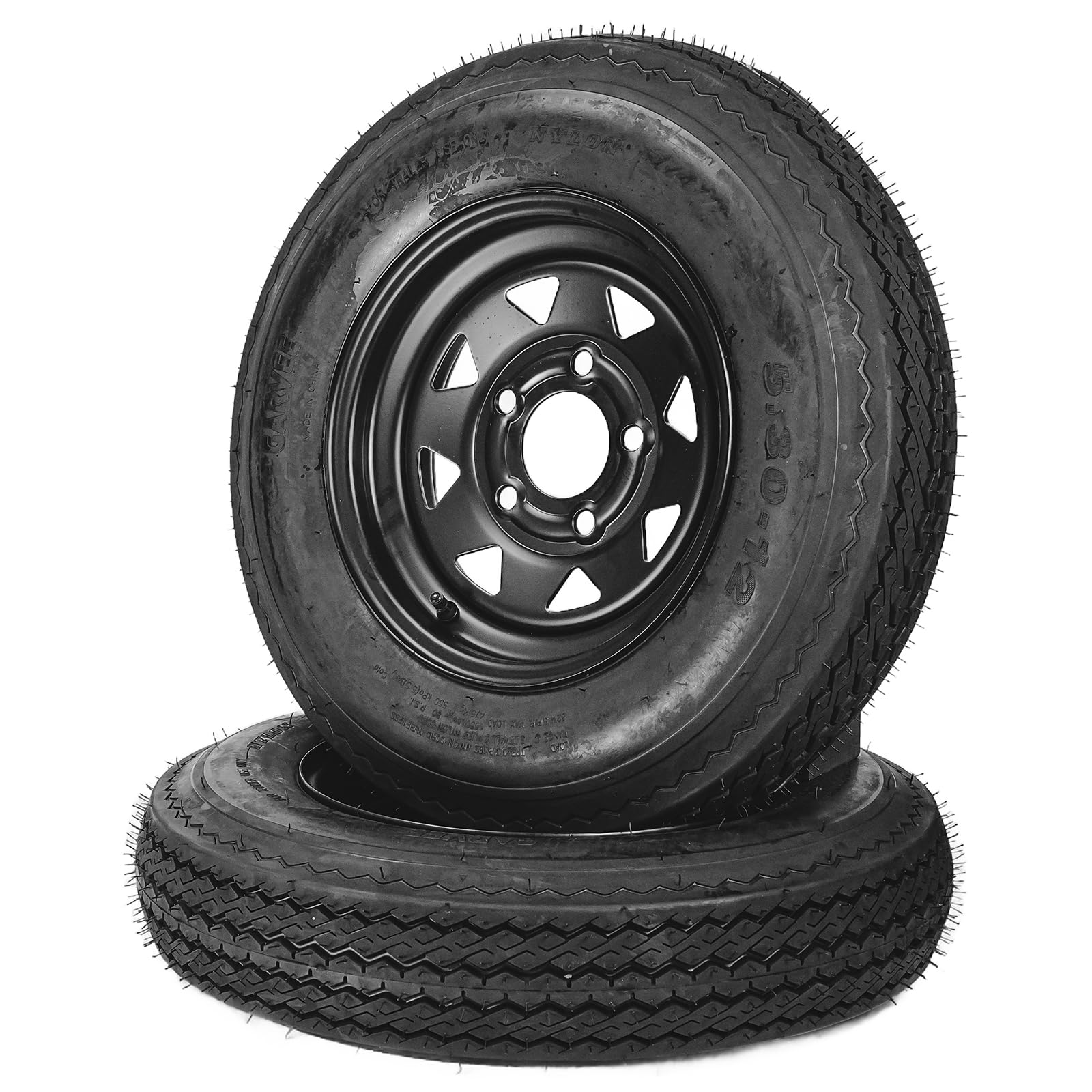 Garvee 2-Pack Trailer Tire On Rim 5.30-12 5 Lug 4.5" PCD Load Range C Black - Durable Heavy-Duty Trailer Tires & Wheels