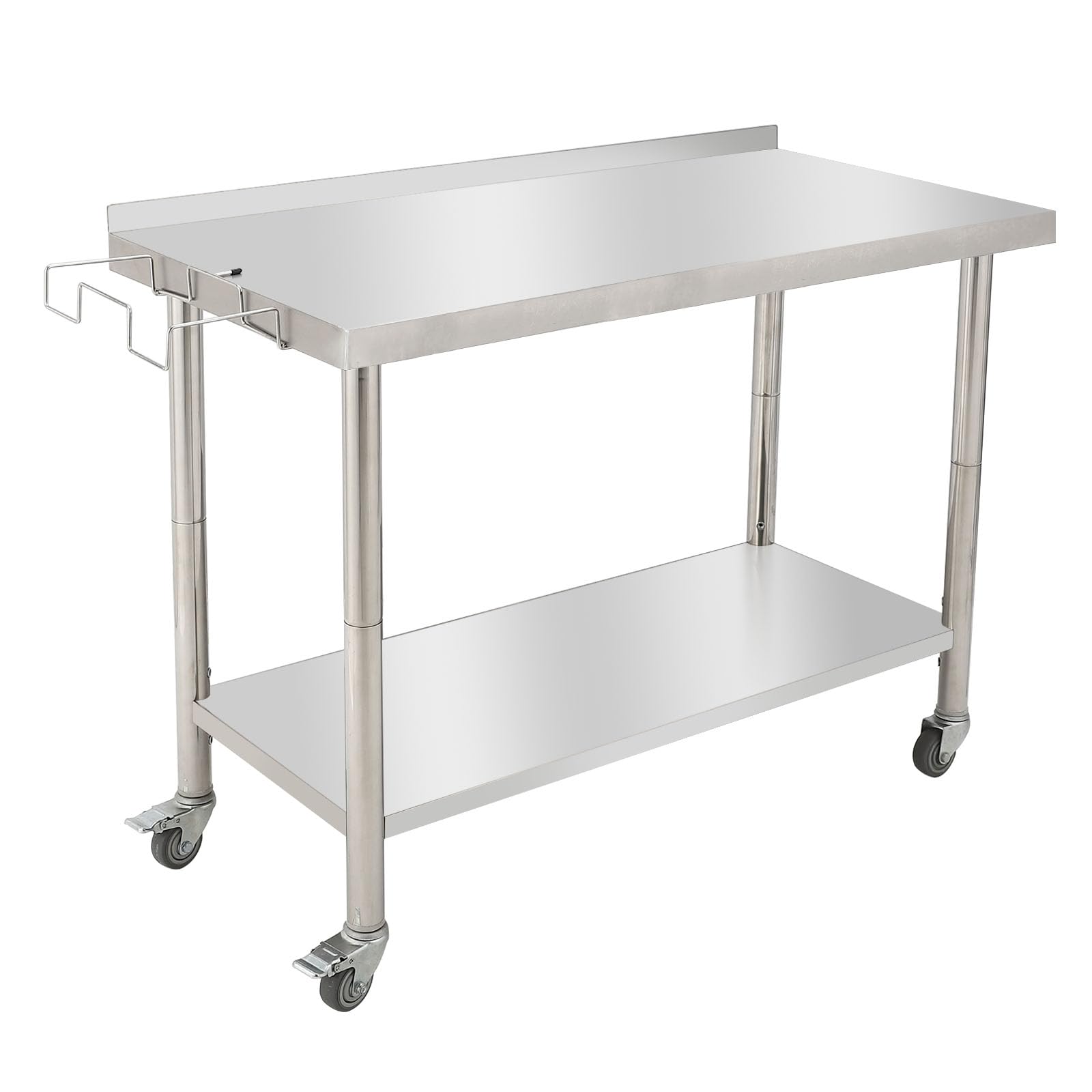 GARVEE 48"L x 24"W x 35"H Stainless Steel Work Table - Heavy-Duty Prep Table with Undershelf, Backsplash, Wheels, and Garbage Rack for Kitchen and Commercial Use