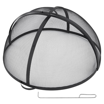 Garvee Outdoor Fire Pit Spark Screen Cover Accessory - 30 Inch Round Heavy Duty Stainless Steel Ember Cover with Heavy Duty Hinges, Flaky Black Design for Patio Backyard