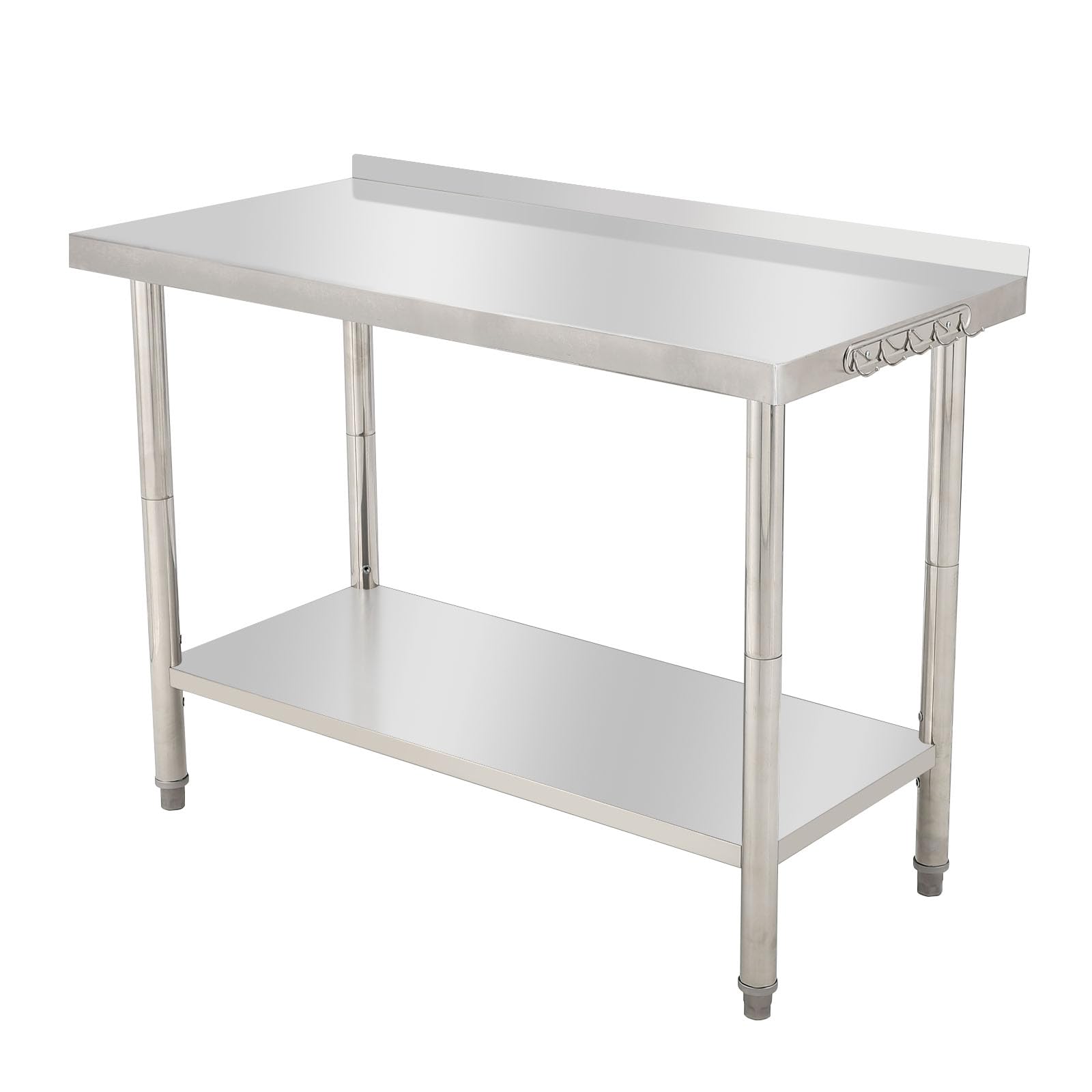 GARVEE 48"L x 24"W x 35"H Stainless Steel Work Table - Heavy-Duty Prep Table with Undershelf, Backsplash, and Hooks for High Load Bearing in Kitchen and Restaurant