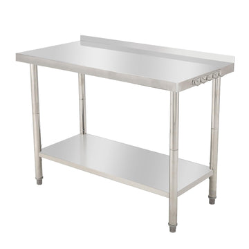 GARVEE 48"L x 24"W x 35"H Stainless Steel Work Table - Heavy-Duty Prep Table with Undershelf, Backsplash, and Hooks for High Load Bearing in Kitchen and Restaurant