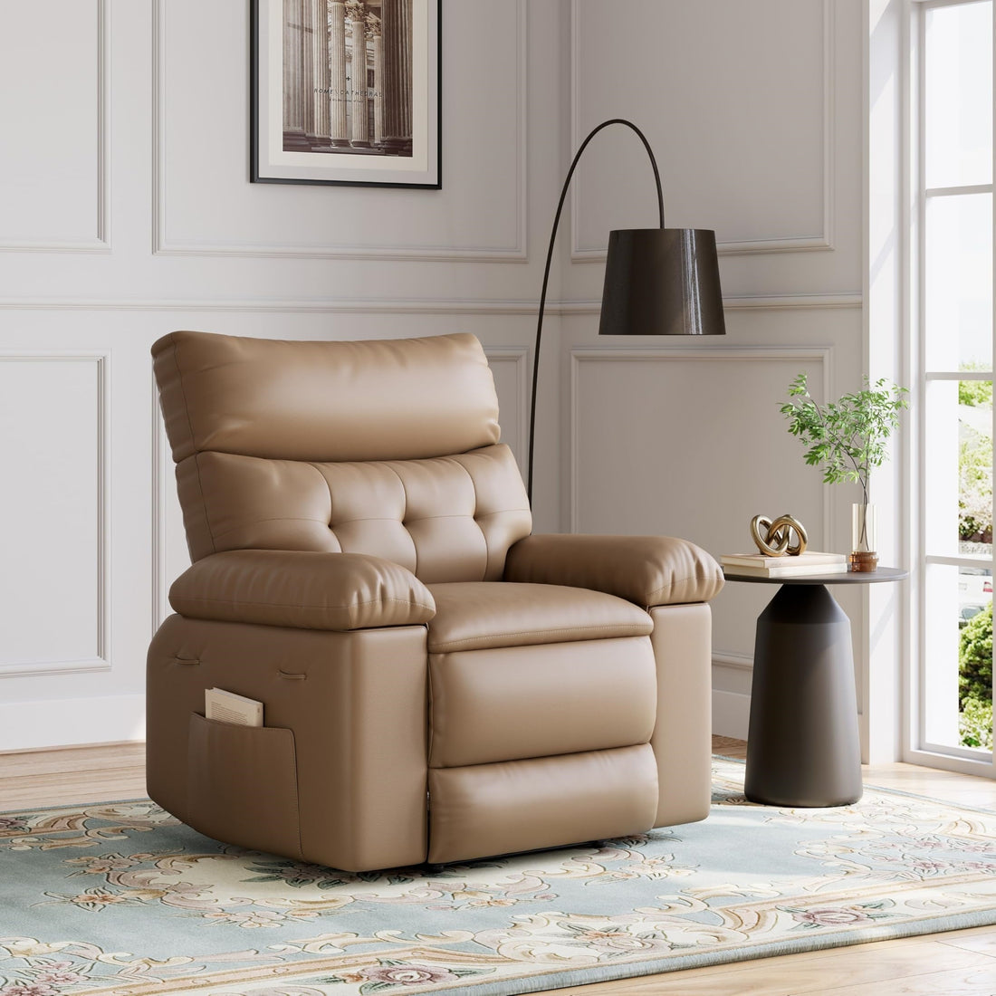 Garvee Oversized Wide Recliner Chair - Heat and Massage, PU Leather Large Manual Recliner for Adults, Ultimate Comfort Lazy Boy with 1.5X Sponge Filling and Easy Recline Mechanism for Relaxation