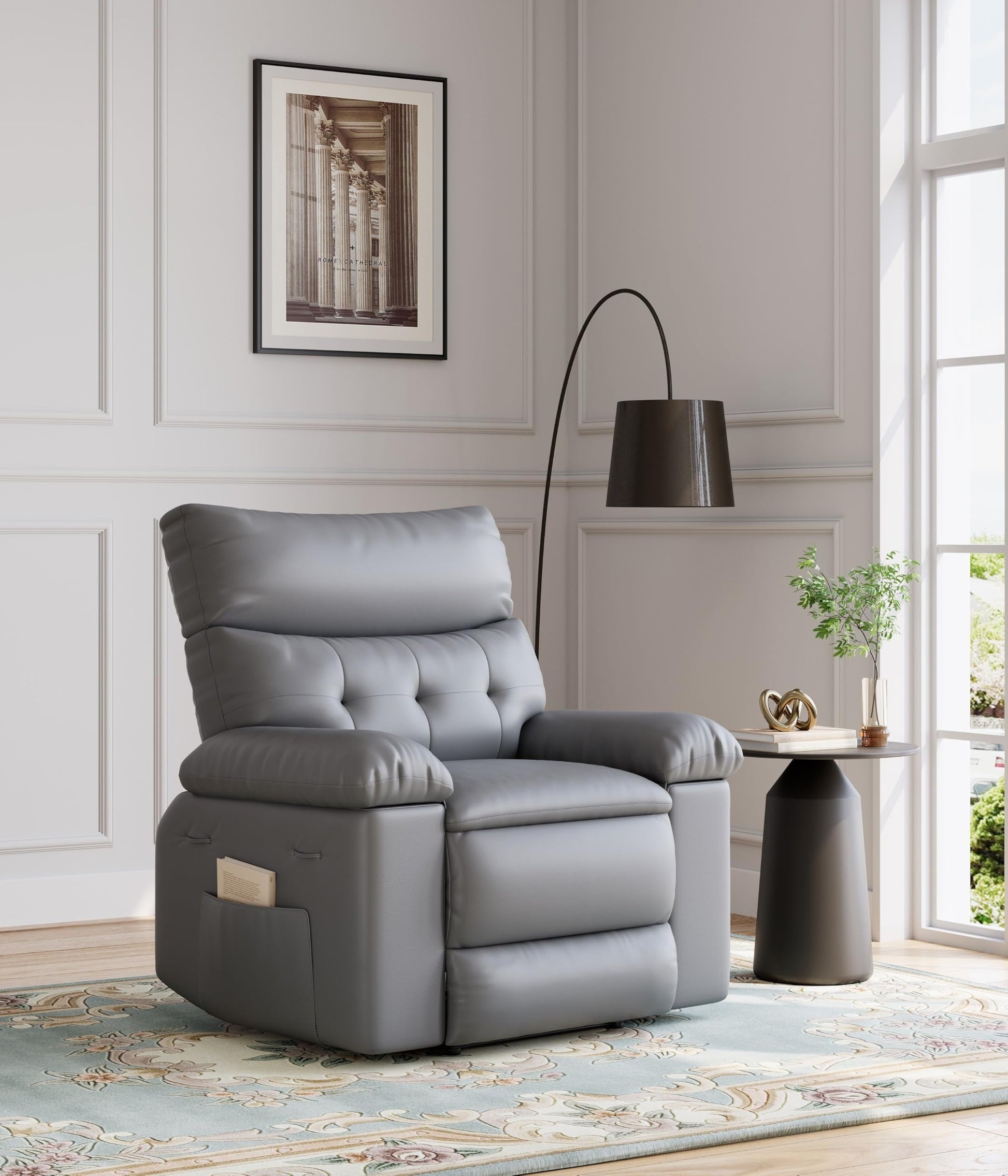 Garvee Oversized Wide Rocker Swivel Recliner Chair - PU Leather Large Manual Recliner for Adults, Ultimate Comfort Lazy Boy with 1.5X Sponge Filling and Easy Recline Mechanism for Relaxation