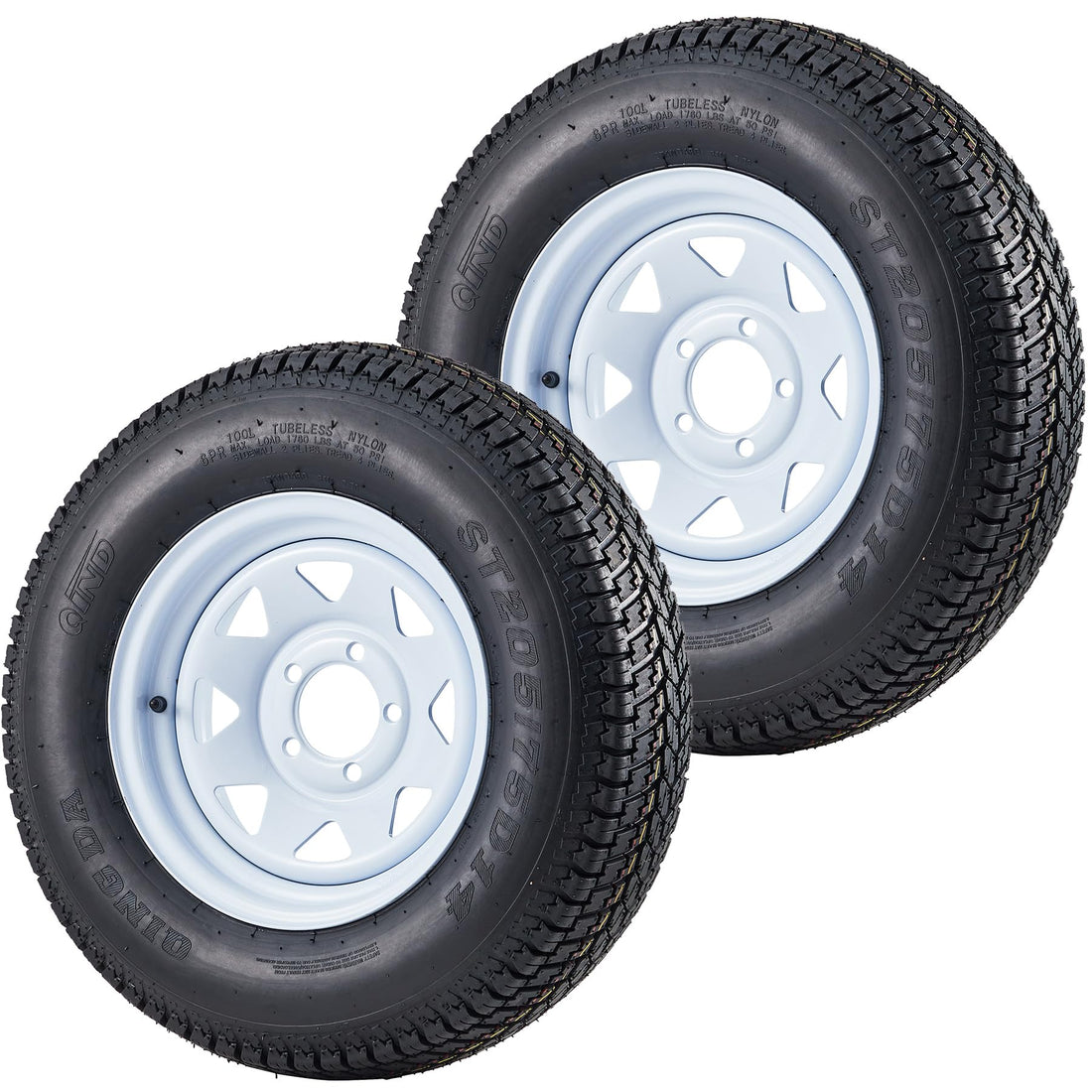 Garvee Set of 4 ST205/75D14 Trailer Tires with 14'' Rims, 5 Lug 4.5'', Load Range C, 6PR, White, Durable All-Season