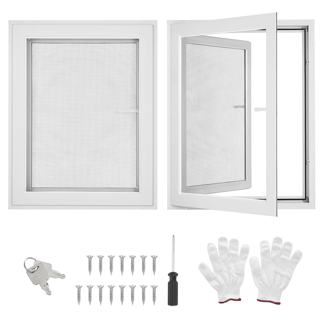 Garvee House Window 31x 40 x 4 Inch , 4 Gear Opening Position Adjustment Roof Window, 5 Mm Reinforced Glass Casement Window with Pull Down Magnetic Mesh, Sliding Window for House