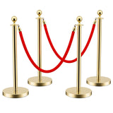 Garvee 4 Pcs Gold Stanchions Posts, Stainless Steel Stanchion with 6.6ft Red Velvet Rope, Crowd Control Barriers with Ball Top and Fillable Concrete Base for Party Supplies - Gold