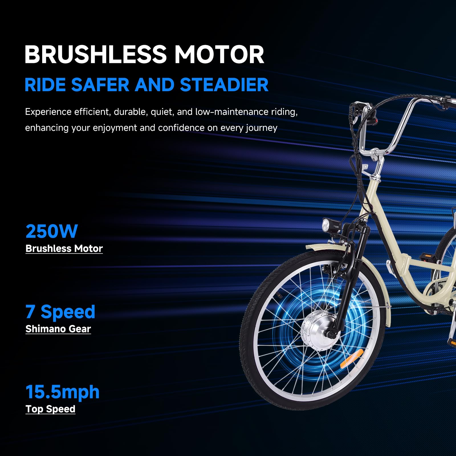 Garvee 26 Inch Adult 3 Wheel Electric Tricycle with Basket, Fat Tires,7 Speeds,350W Powerful Motor, 36V 10Ah Removable Battery - Beige