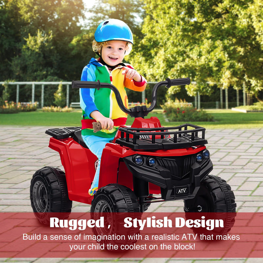 Garvee Ride - P Series: 12V Kids Ride On Electric Quad ATV, Ride Car Toy with Bluetooth Audio,High/Low Speed, LED Headlights, Battery Indicator & Radio Orange - Red