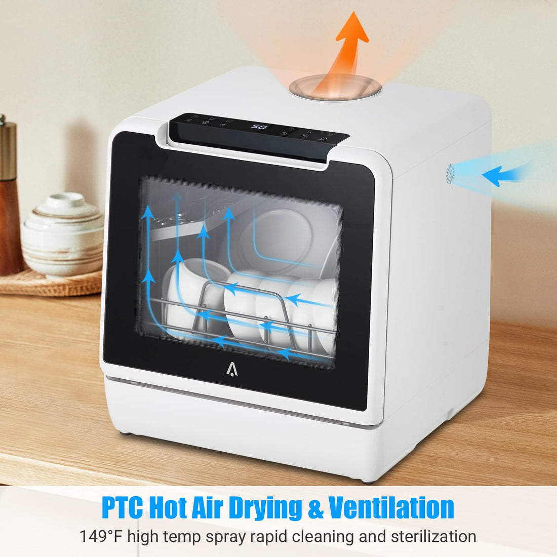 Garvee Dishwasher, Countertop Dishwashers, 5 Washing Programs Mini Dishwasher with 5L Built-in Water Tank, Dishwasher Machine 360° Dual Spray, Tabletop Dishwasher with High-Temp & Air-Dry Function