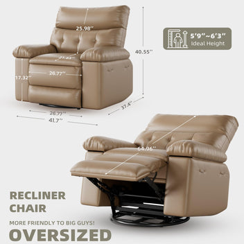 Garvee Oversized Wide Massage Recliner Chair, PU Leather Large Manual Recliner for Adults, Ultimate Comfort Lazy Boy with 1.5X Sponge Filling and Easy Recline Mechanism for Relaxation, Tan