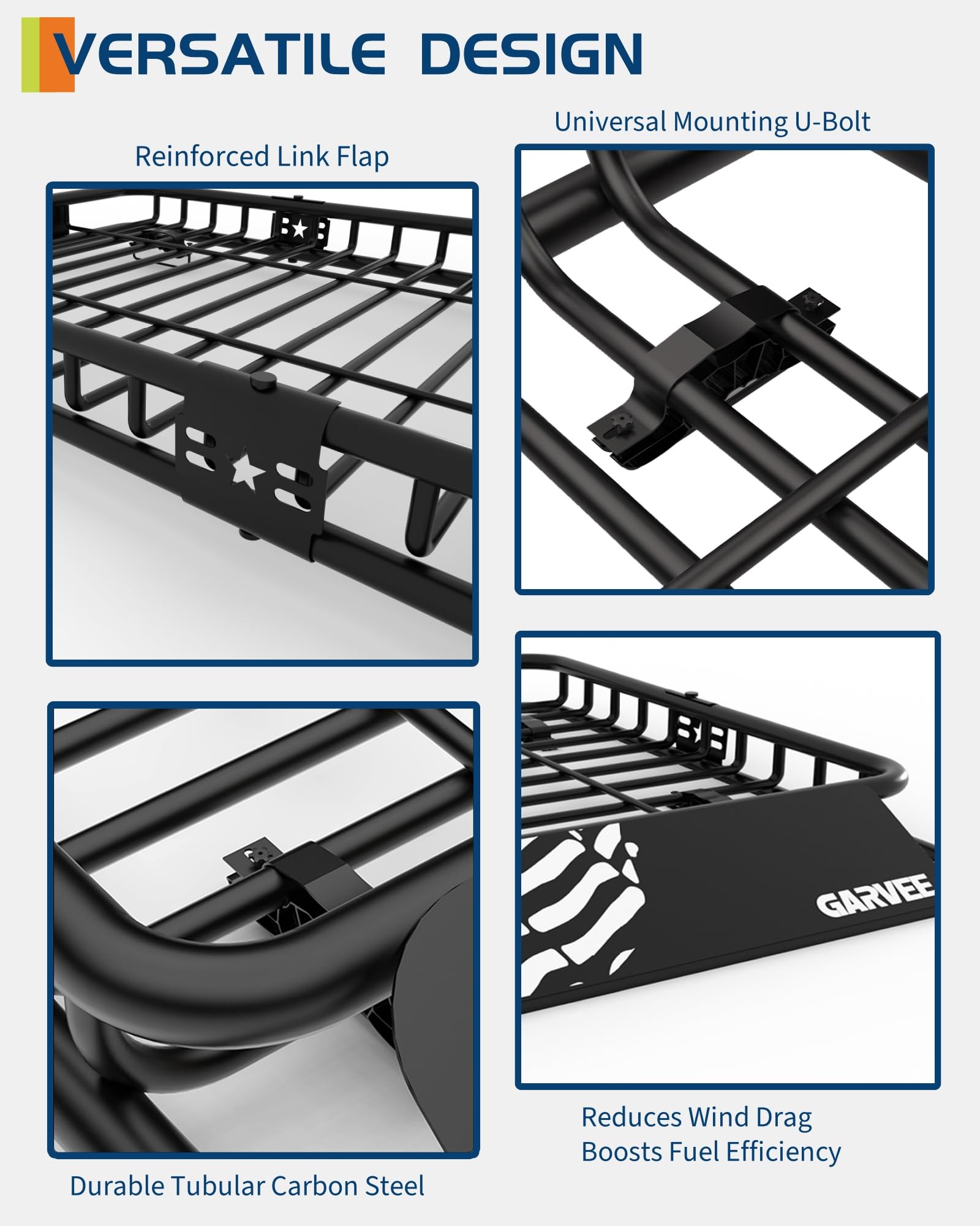 Garvee 51"x 36"x 5" Roof Rack Basket Rooftop Cargo Carrier with Extension Black Car Top Luggage Holder Universal for SUV Cars
