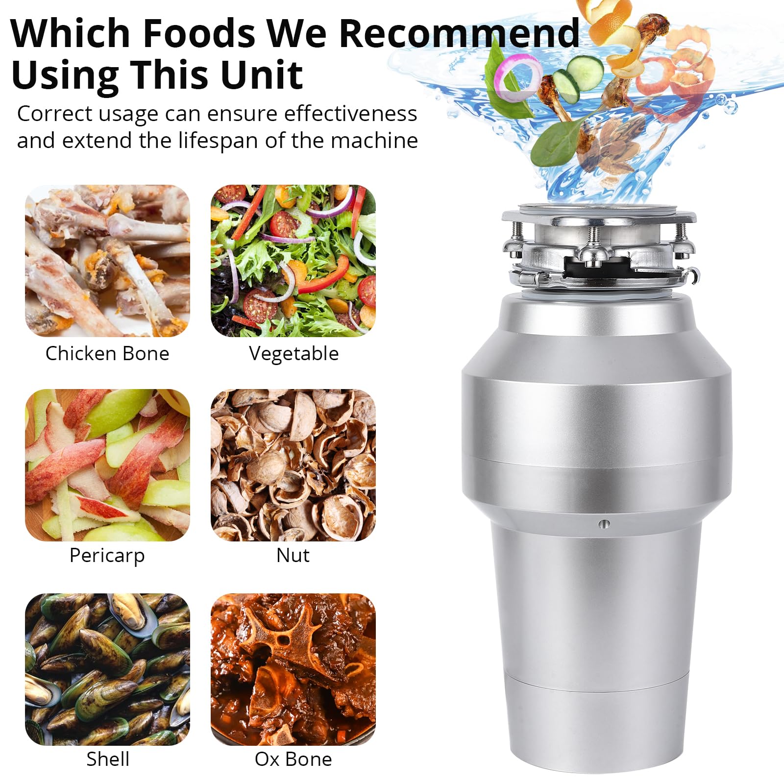 Garvee 3/4HP Garbage Disposal, Sink Garbage Disposal With Air Switch, Continuous Feed Food Waste Disposer Cleaner With 14 In Power Cord, 560W 4200r/Min,Rose Gold