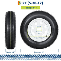 Garvee 5.30-12 Trailer Tire and Wheel Assembly, Heavy-Duty Load Range C 6PR, 12 Inch White Modular Wheel for Utility Boat Camper Trailers, Set of 2