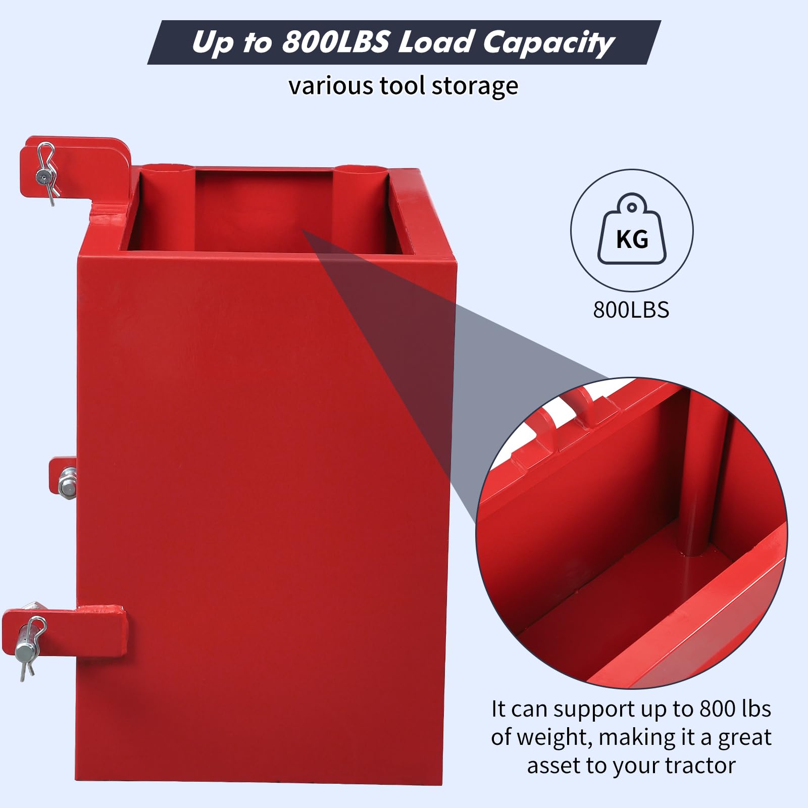 Garvee Ballast Box 3 Point Category 1 Tractor, 800lbs Capacity Tractor Ballast with 2" Hitch Receiver, Fits Category 1 Tractor Attachment, Black