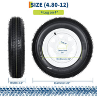 Garvee 4.80-12 Trailer Tire and Wheel Assembly, Heavy-Duty Load Range C 6PR, 12 Inch White Modular Wheel for Utility Boat Camper Trailers, Set of 2