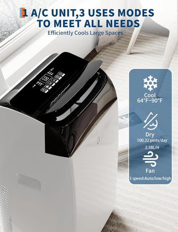 Garvee 14,000 BTU Portable Air Conditioner with Dehumidifier & Fan, Portable AC Units Cools up to 750 Sq. Ft., Remote Control, Auto Swing, Sleep Mode, Black Top
