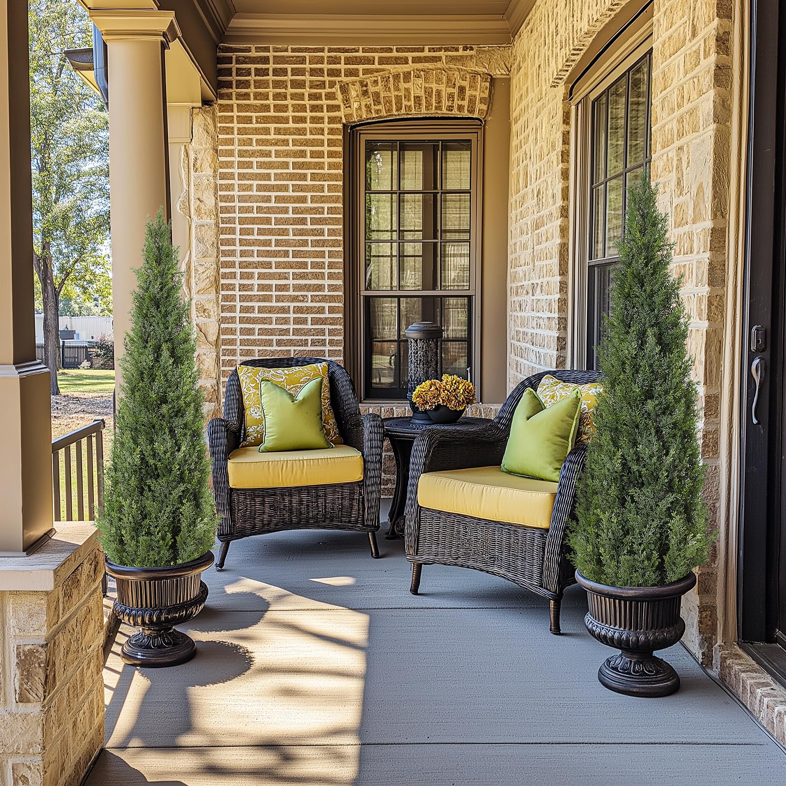 Garvee Artificial Cedar Topiary Trees for Home Decor, 4ft Fake Cypress Trees Potted Faux Evergreen Plants for Outdoor Indoor Front Porch Garden Set of 2