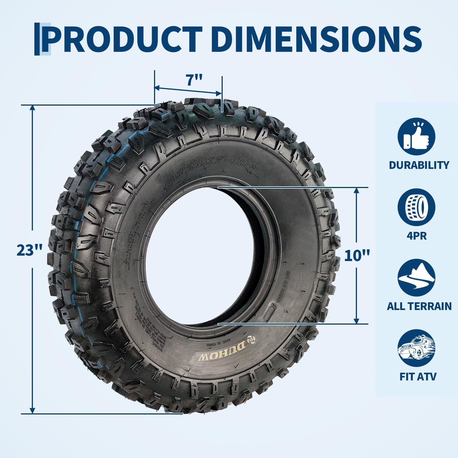 Garvee 23X7-10 ATV UTV Knobby Tires, Front 23X7x10 Sport Race 4 Ply Tubeless, Off-Road Mud Trails, 23 Inch Diameter, Black