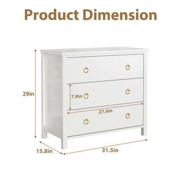 Garvee 3 Dresser for Bedroom, 29" Tall Dresser, Modern Tall Drawer Dresser with Storage, Wooden Closet Dressers Chest of Drawers Freestanding for Bedroom, Nursery, Living Room, White