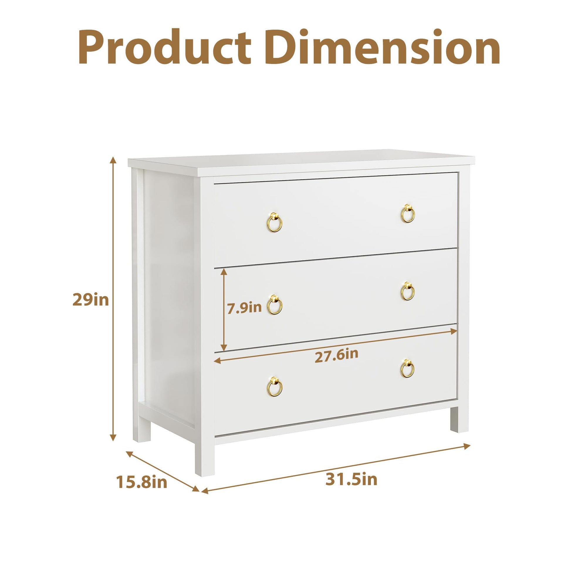 Garvee 3 Dresser for Bedroom, 29" Tall Dresser, Modern Tall Drawer Dresser with Storage, Wooden Closet Dressers Chest of Drawers Freestanding for Bedroom, Nursery, Living Room, White