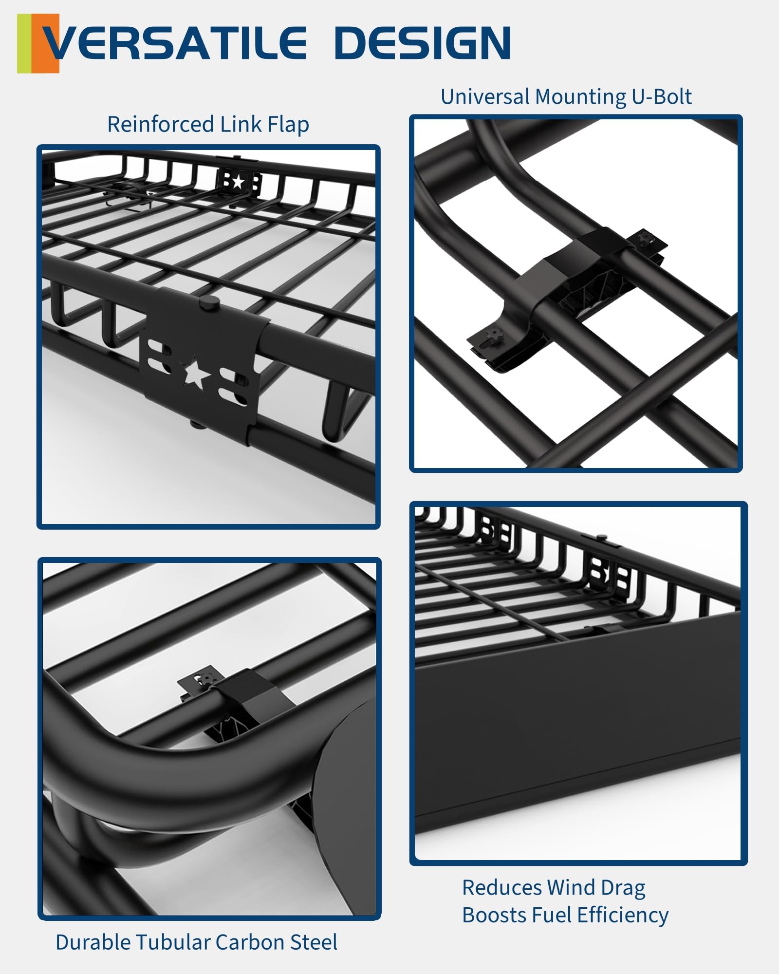 Garvee 46"x36"x5" Universal Roof Rack Carrier Basket - 200 lbs Capacity Heavy-Duty Rooftop Cargo Rack and Luggage Holder for SUVs, Trucks, and Vehicles, Black