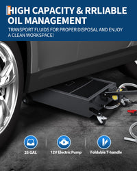 Garvee 25GAL Oil Drain Pan with 12V 180W Pump, Metal Cart, Folding Handle, 8FT Hose, Wheels, for Cars SUVs Trucks Buses RVs