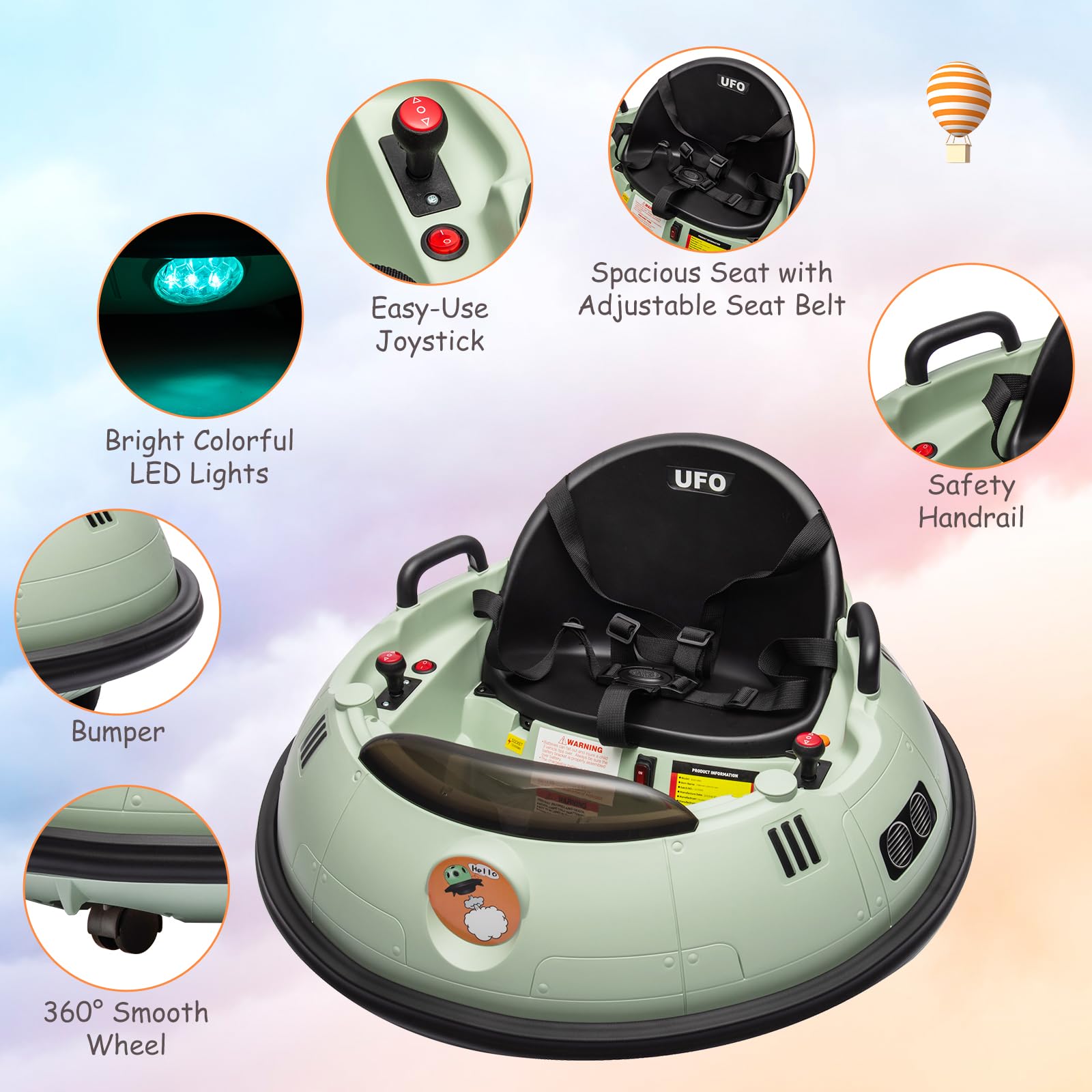 Garvee Ride B Series 12V Electric Ride on Bumper Car for Toddlers, Kids Bumper Car with Remote Control, LED Lights & 360 Degree Spin, Indoor and Outdoor for 18+ Months Kids - Green