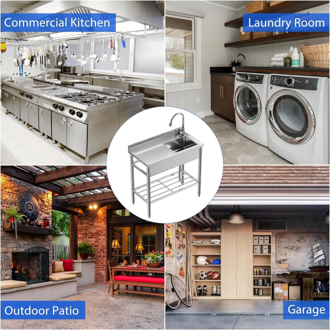 Garvee 23"D x 20"W x 35"H Stainless Steel Utility Sink - Freestanding Single Bowl with Hot & Cold Water Pipe for Restaurant, Laundry, Bathroom, Garage, Farmhouse