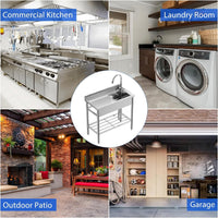 Garvee 23"D x 20"W x 35"H Stainless Steel Utility Sink - Freestanding Single Bowl with Hot & Cold Water Pipe for Restaurant, Laundry, Bathroom, Garage, Farmhouse