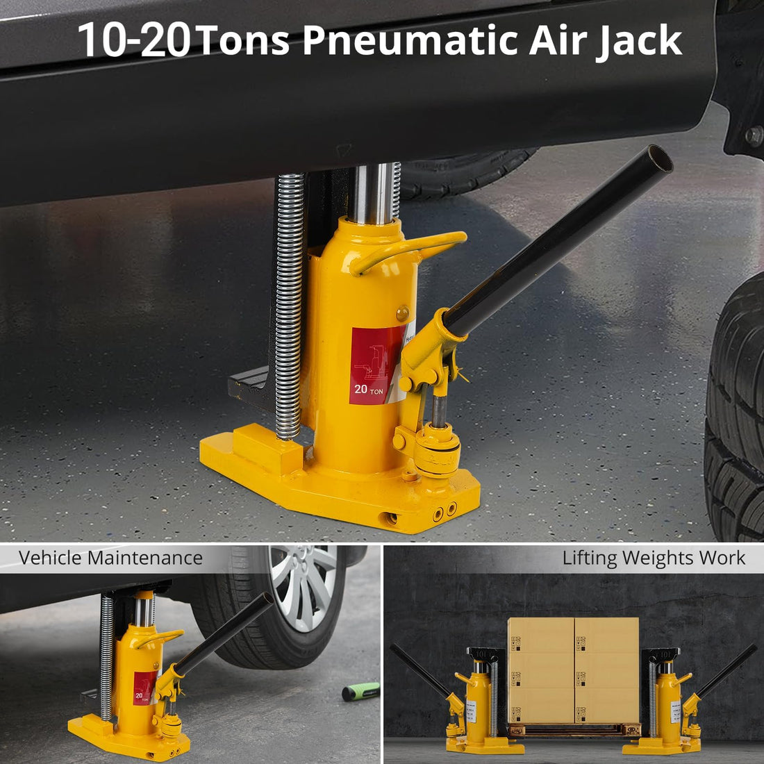 Garvee Toe Jack - 10 Ton Toe Lift, 20 Ton Top Lift, Hydraulic Jack with Manual Pump, Air Hydraulic for Machinery, Industry, Yellow