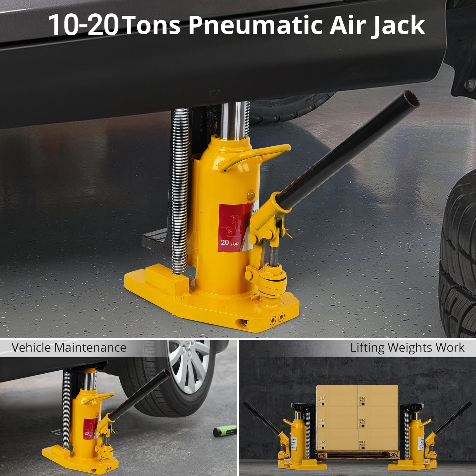 Garvee Toe Jack - 10 Ton Toe Lift, 20 Ton Top Lift, Hydraulic Jack with Manual Pump, Air Hydraulic for Machinery, Industry, Yellow
