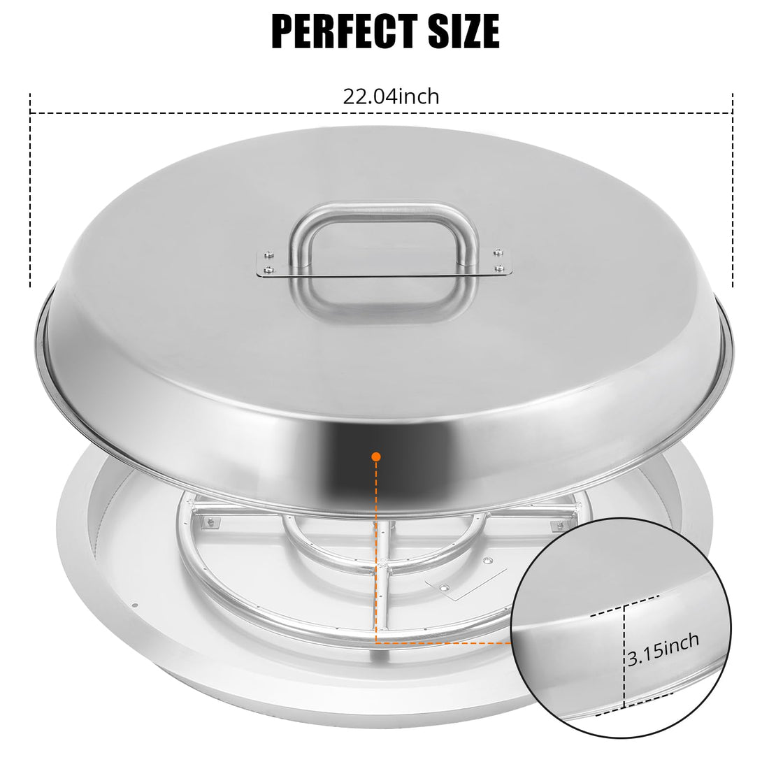 Garvee Fire Pit Cover - Compatible with Bonfire, Round Stainless Steel with Handle, Fits Inset Fire Pit, Perfect for Outdoor Patio Camping,20 * 20inch,Silver