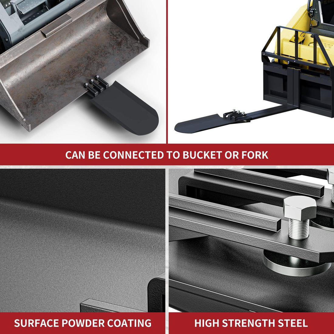 Garvee 46x19 Inch Clamp On Quick Spade Combo Bucket/Skid Steer Loader Fork, Attachment for Skid Steer, Tractor Bucket or Pallet Fork, Integrated Chain Hook, Dig Footings, Trenches & Stump Removal