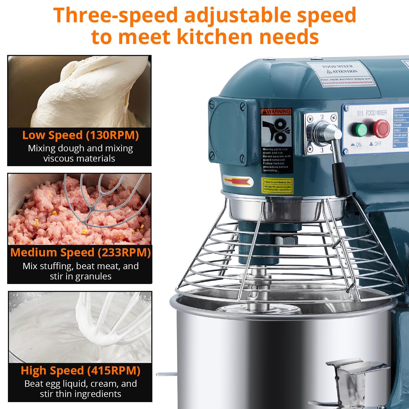 Garvee 10QT Commercial Food Mixer, Professional Large Stand Mixer With 3-Speed Adjustable, Heavy Duty Electric Dough Mixer for Restaurant Industrial Grade, Steel Bowl, Dough Hooks